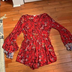 Xhilaration Red Floral Boho Romper